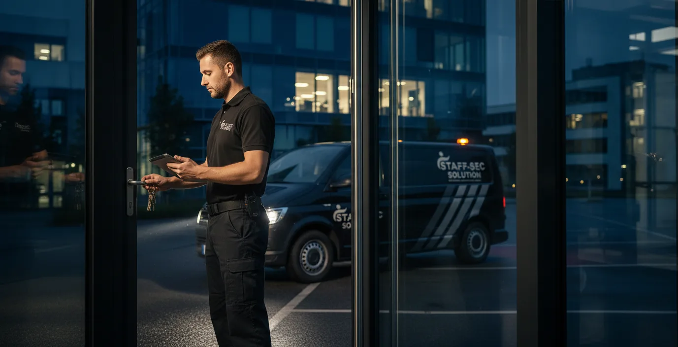 Mitarbeiter beim Verschlussdienst am späten Abend